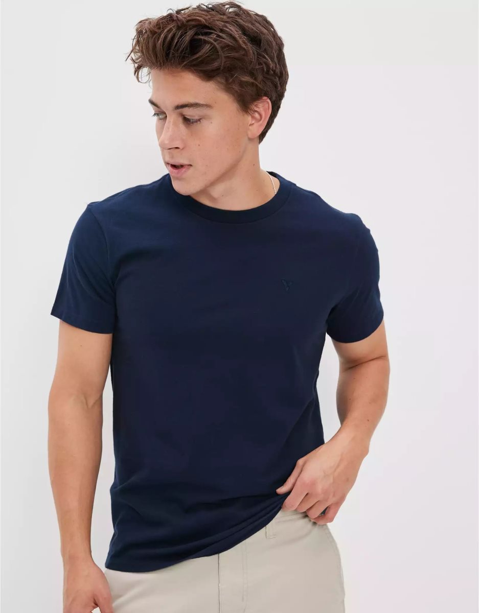 T Shirts American Eagle AE Super Soft Legend Slim Fit Bleu Marine Homme | DJC-18232219